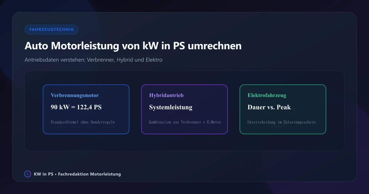 Motorleistung von Autos: kW in PS umrechnen