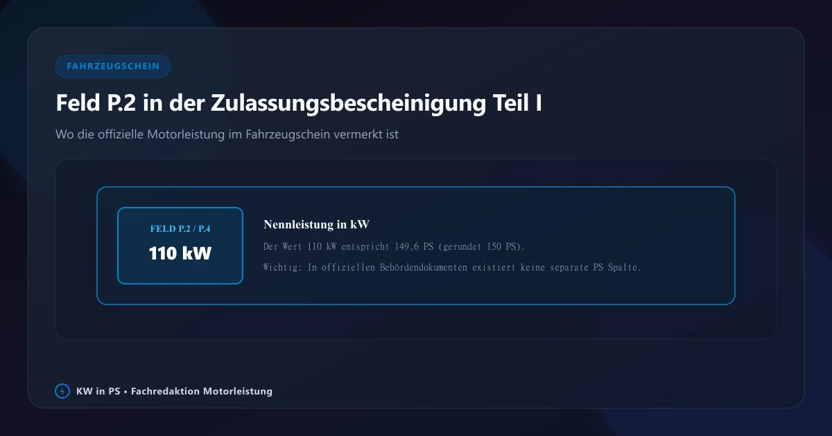 Feld P2 im Fahrzeugschein zur Ermittlung der Nennleistung in Kilowatt