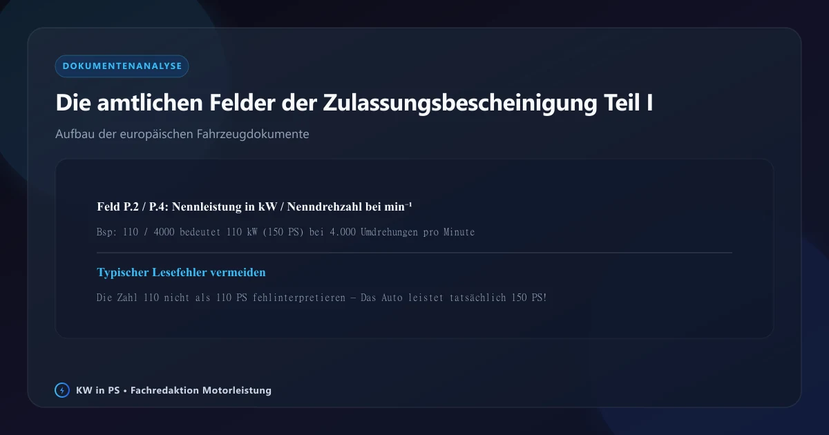 Aufbau der Zulassungsbescheinigung Teil I und Erklärung des Felds P2